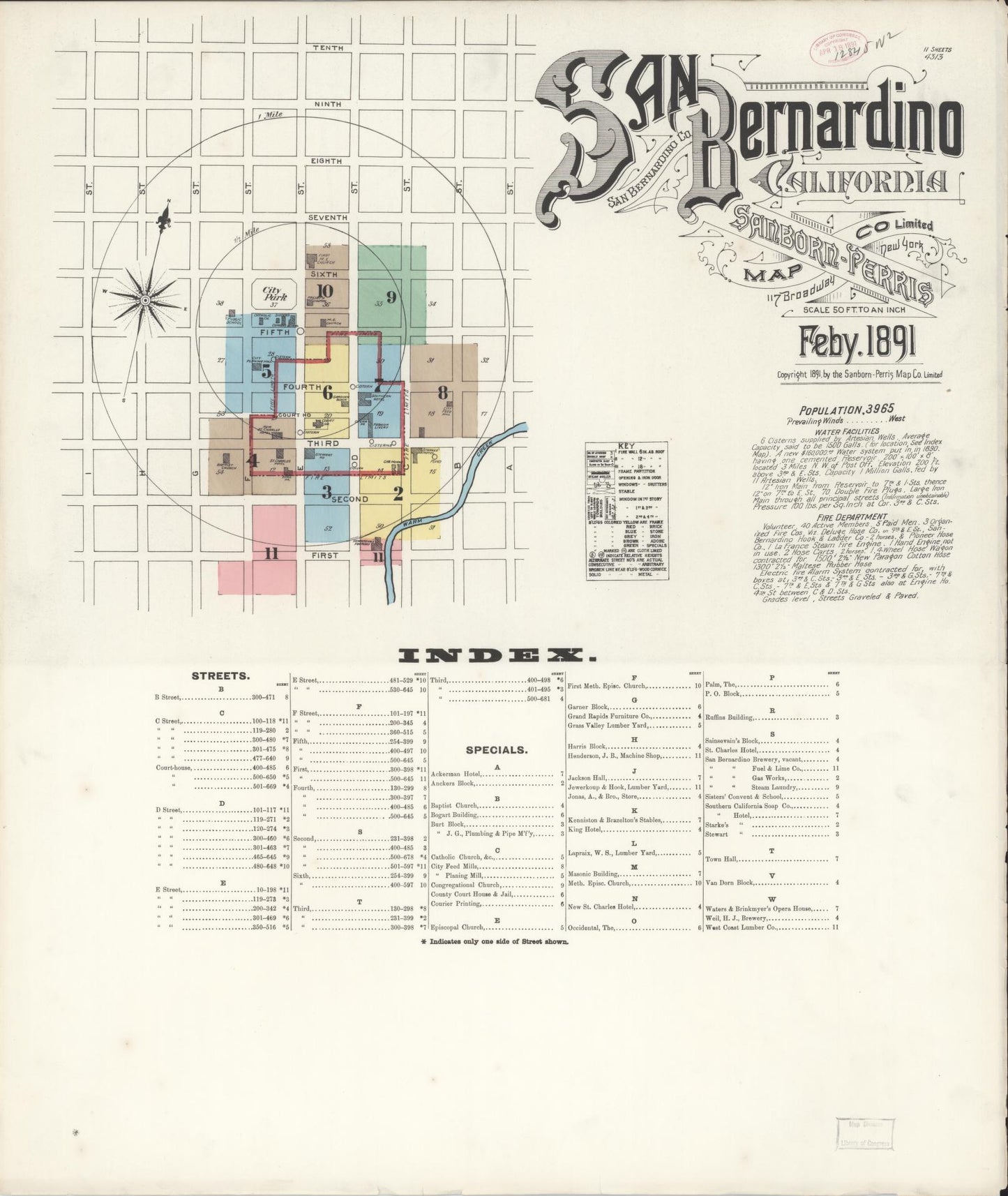 Sanborn Fire Insurance Map from San Bernardino, San Bernardino County, California (1891), Sheet #0001 - Complete Map Set gallery image, historic Sanborn map, vintage wall art, California California