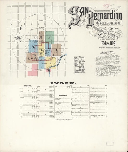 Sanborn Fire Insurance Map from San Bernardino, San Bernardino County, California (1891), Sheet #0001 - Complete Map Set gallery image, historic Sanborn map, vintage wall art, California California
