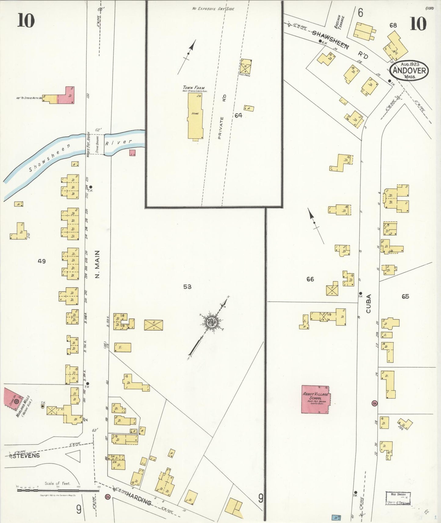 Sanborn Fire Insurance Map from Andover, Essex County, Massachusetts (1923), Sheet #0010 - Complete Map Set gallery image, historic Sanborn map, vintage wall art, Massachusetts Massachusetts