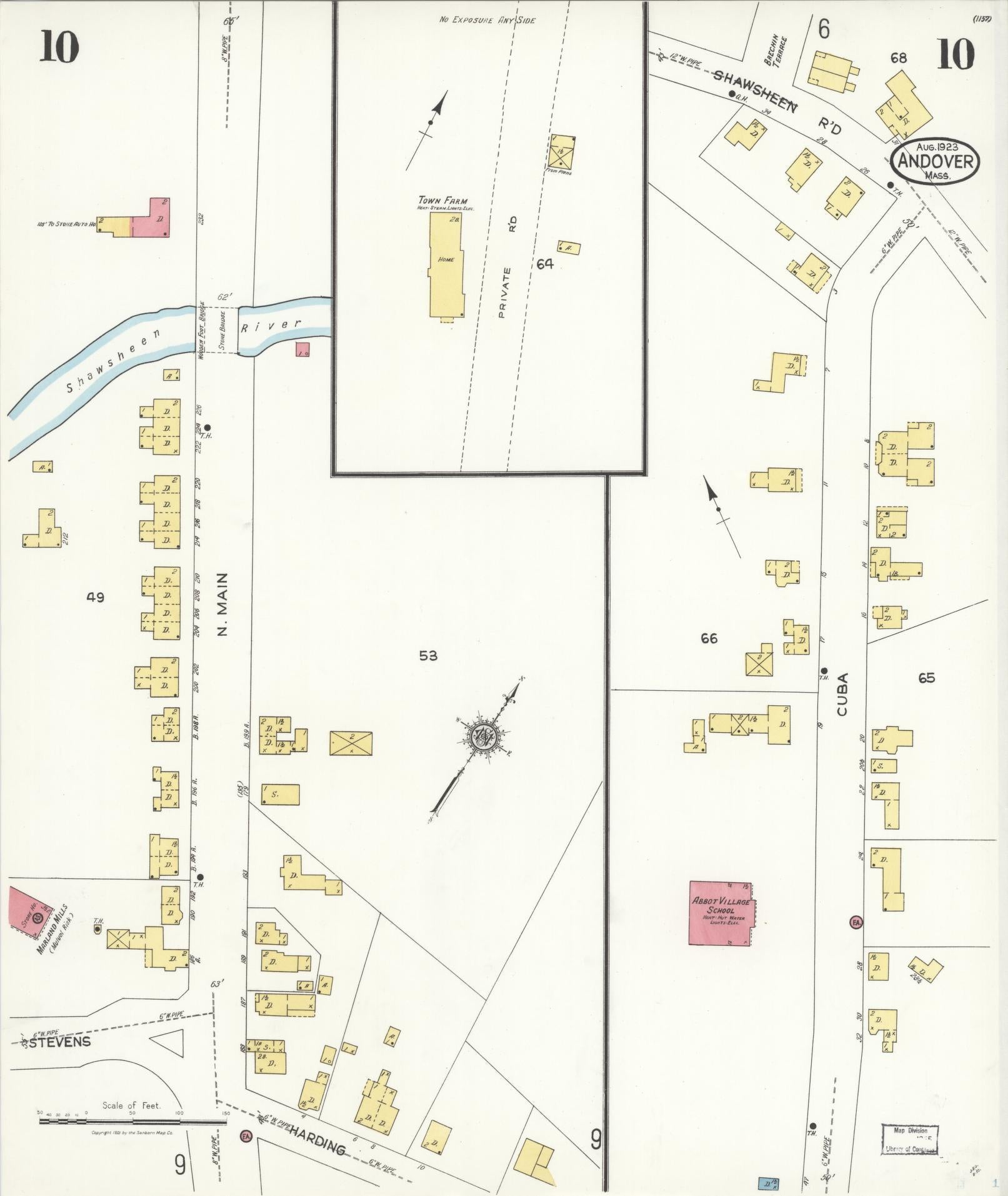 Sanborn Fire Insurance Map from Andover, Essex County, Massachusetts (1923), Sheet #0010 - Complete Map Set gallery image, historic Sanborn map, vintage wall art, Massachusetts Massachusetts