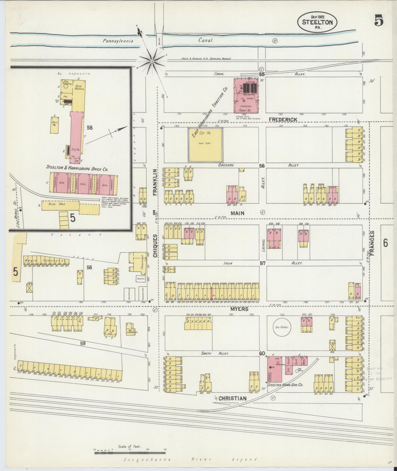 Sanborn Fire Insurance Map from Steelton, Dauphin County, Pennsylvania (1902), Sheet #0005 - Complete Map Set gallery image, historic Sanborn map, vintage wall art, Pennsylvania Pennsylvania