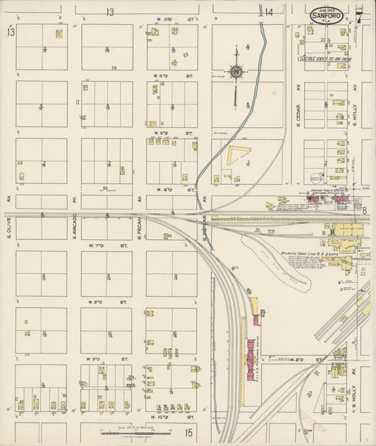 Sanborn Fire Insurance Map from Sanford, Seminole County, Florida (1922), Sheet #0007 - Historic Sanborn Fire Insurance Map Print, vintage old map wall art, antique decor, genealogy gift, Florida Florida map