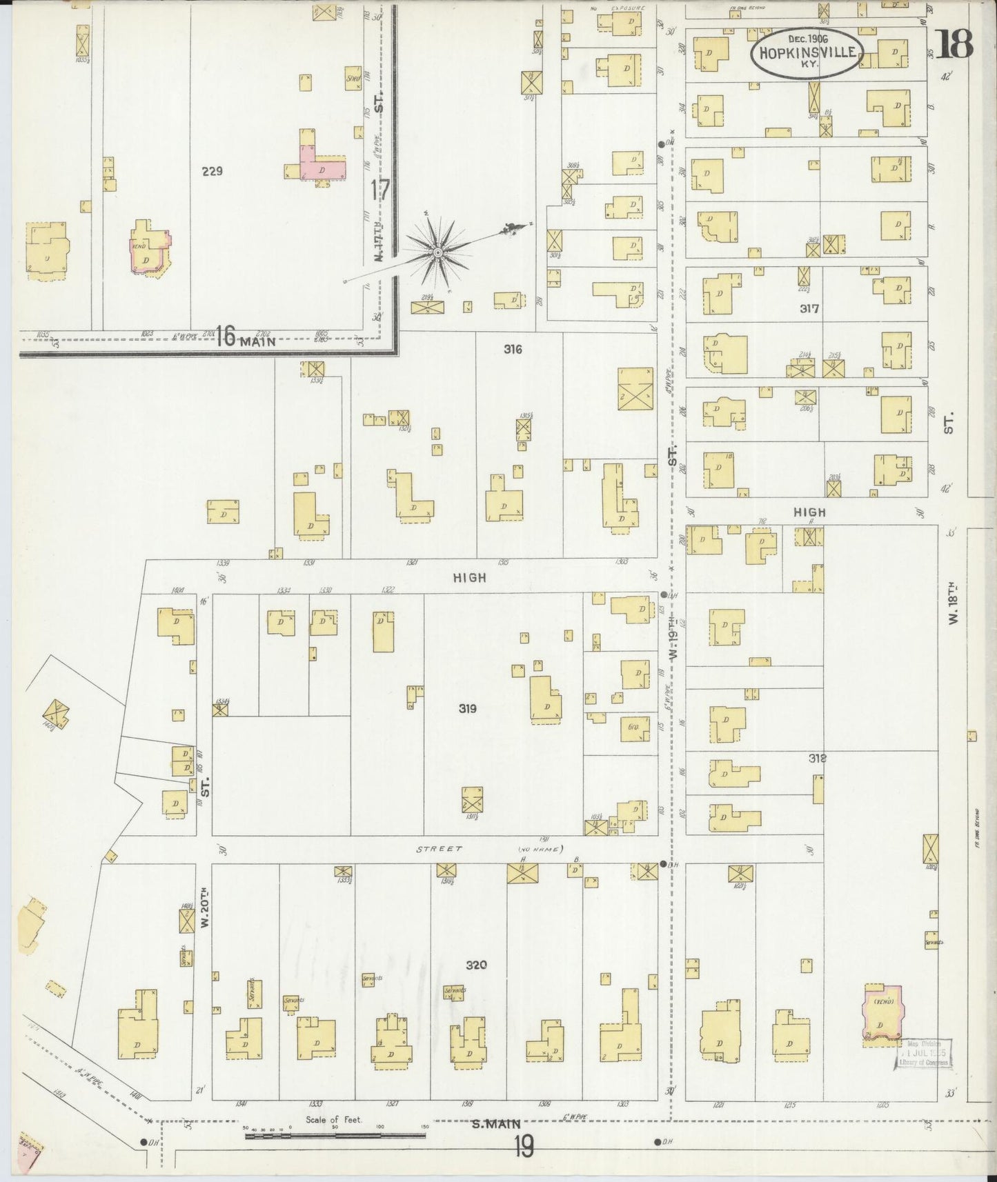 Sanborn Fire Insurance Map from Hopkinsville, Christian County, Kentucky (1906), Sheet #0018 - Complete Map Set gallery image, historic Sanborn map, vintage wall art, Kentucky Kentucky