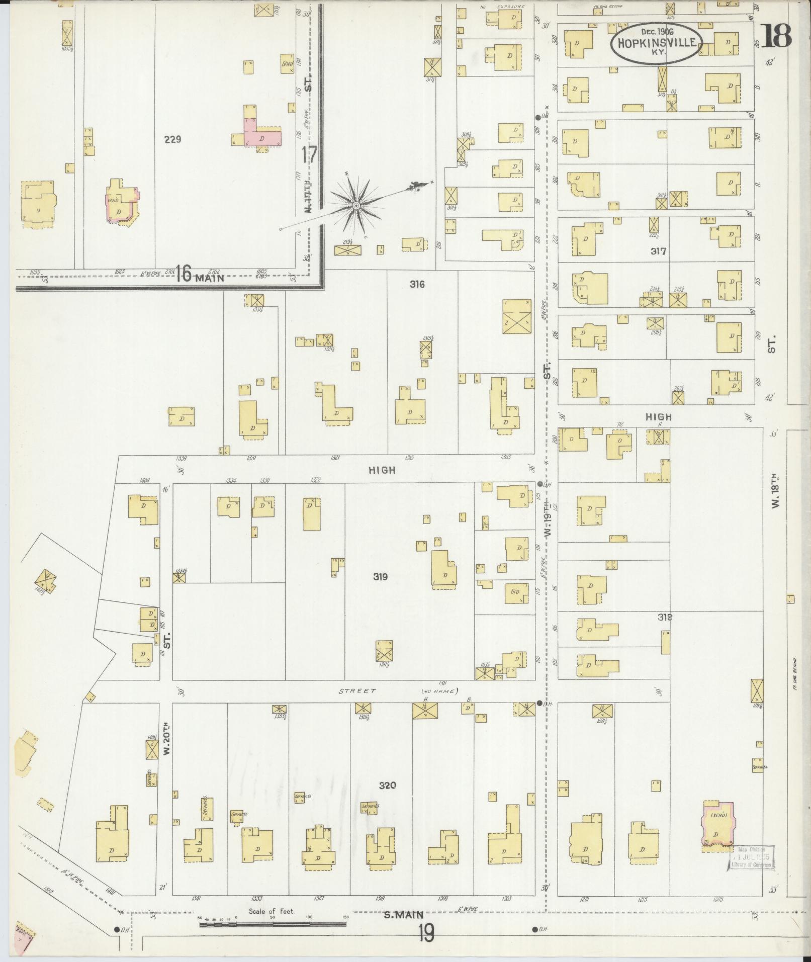 Sanborn Fire Insurance Map from Hopkinsville, Christian County, Kentucky (1906), Sheet #0018 - Complete Map Set gallery image, historic Sanborn map, vintage wall art, Kentucky Kentucky