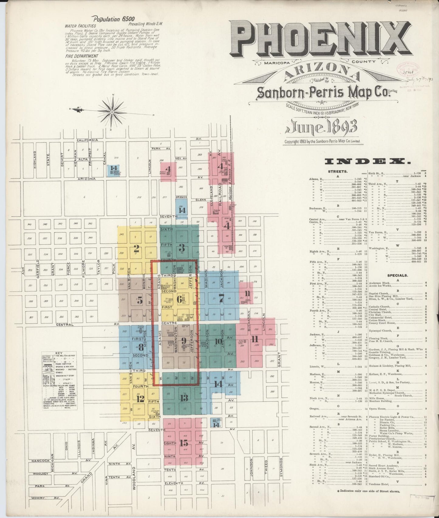 Sanborn Fire Insurance Map from Phoenix, Maricopa County, Arizona (1893), Sheet #0001 - Complete Map Set gallery image, historic Sanborn map, vintage wall art, Arizona Arizona