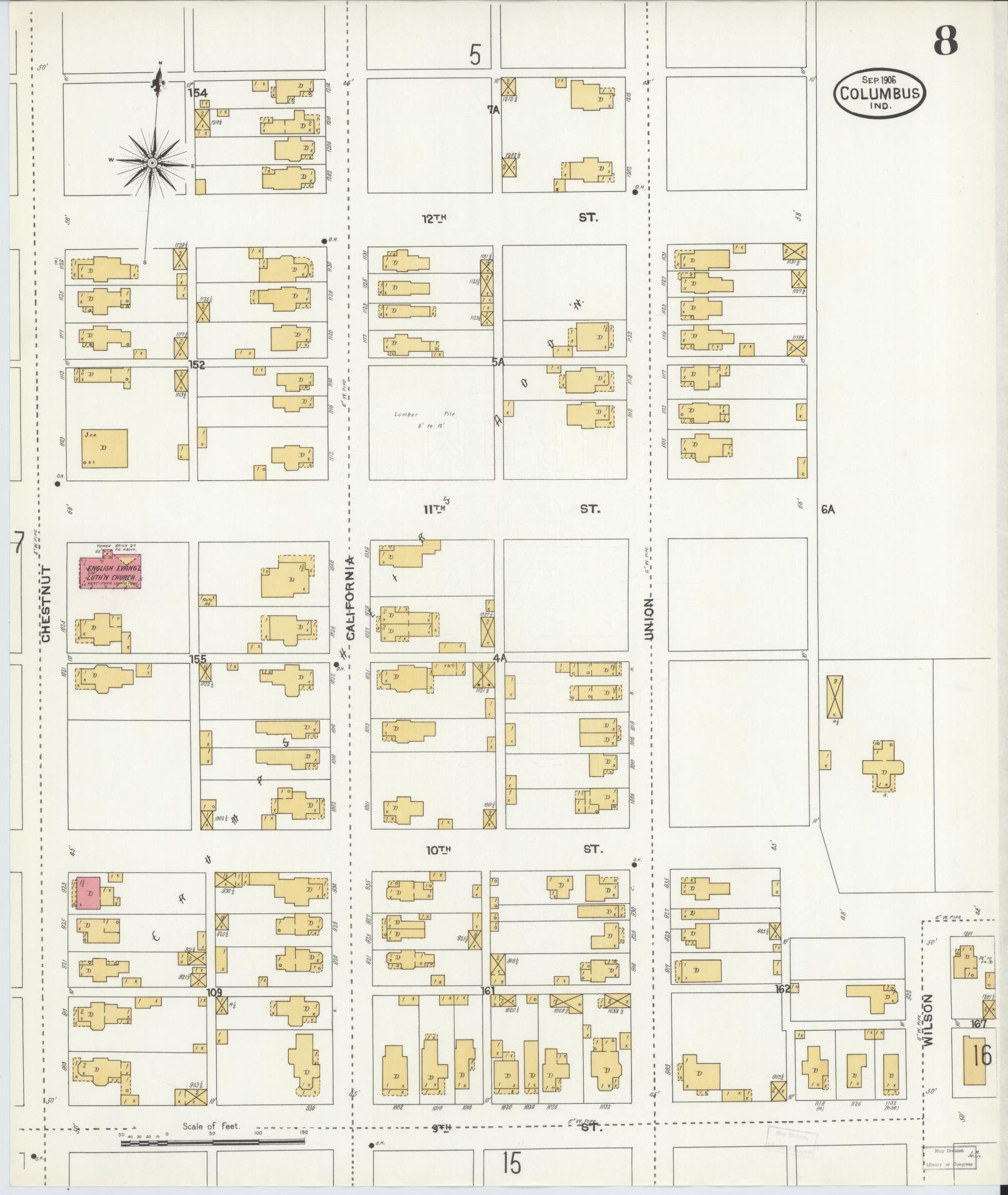 Sanborn Fire Insurance Map from Columbus, Bartholomew County, Indiana (1906), Sheet #0008 - Complete Map Set gallery image, historic Sanborn map, vintage wall art, Indiana Indiana