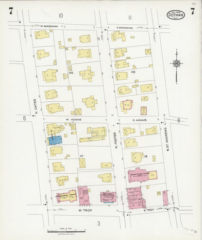 Sanborn Fire Insurance Map from Dothan, Houston County, Alabama (1924), Sheet #0007 - Complete Map Set gallery image, historic Sanborn map, vintage wall art, Alabama Alabama