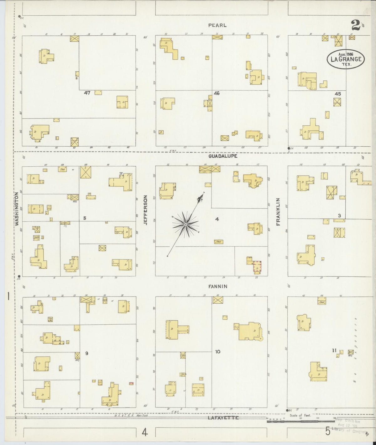 Sanborn Fire Insurance Map from La Grange, Fayette County, Texas (1906), Sheet #0002 - Historic Sanborn Fire Insurance Map Print, vintage old map wall art, antique decor, genealogy gift, Texas Texas map