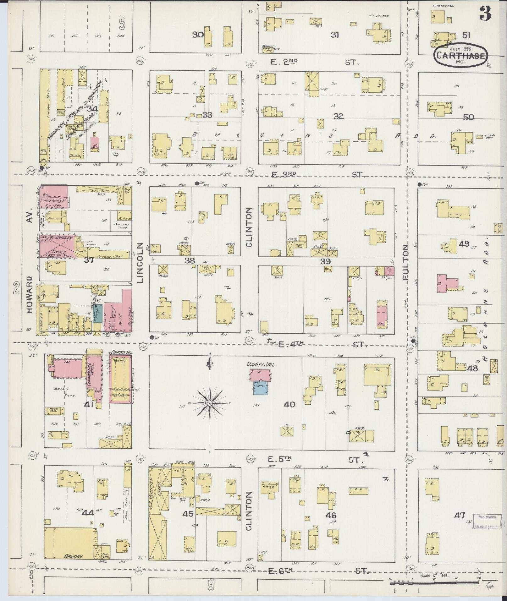 Sanborn Fire Insurance Map from Carthage, Jasper County, Missouri (1893), Sheet #0003 - Complete Map Set gallery image, historic Sanborn map, vintage wall art, Missouri Missouri