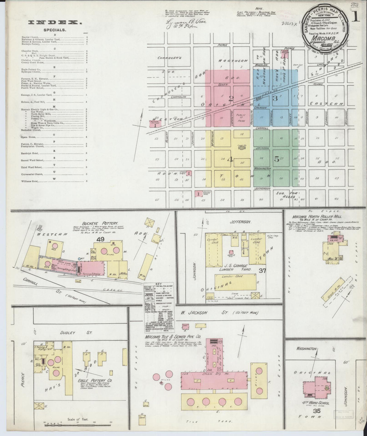Sanborn Fire Insurance Map from Macomb, Mcdonough County, Illinois (1892), Sheet #0001 - Complete Map Set gallery image, historic Sanborn map, vintage wall art, Illinois Illinois