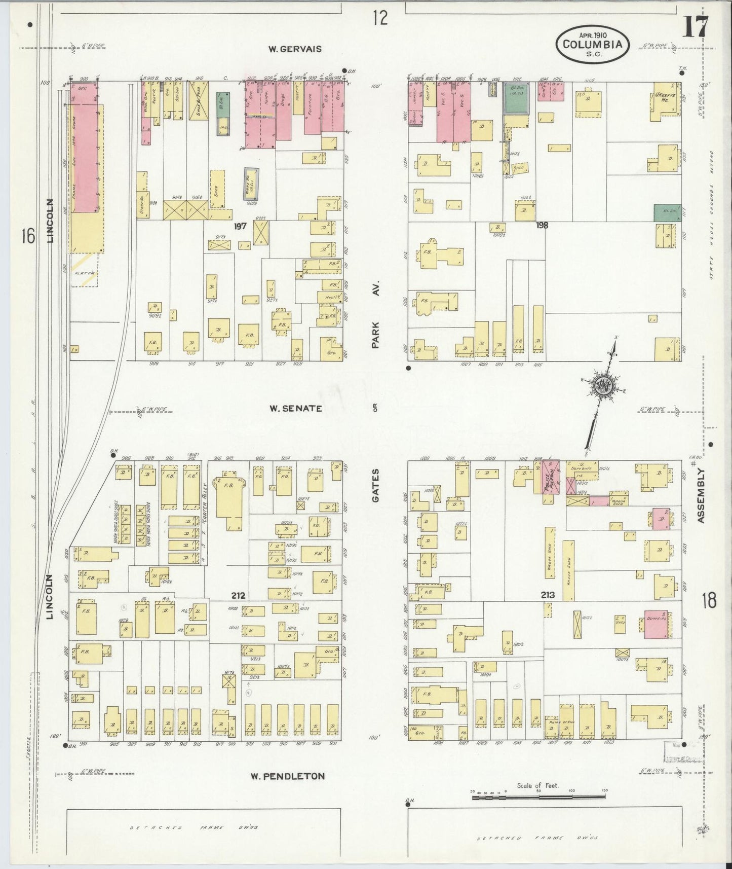 Sanborn Fire Insurance Map from Columbia, Richland County, South Carolina (1910), Sheet #0017 - Complete Map Set gallery image, historic Sanborn map, vintage wall art, South Carolina South Carolina