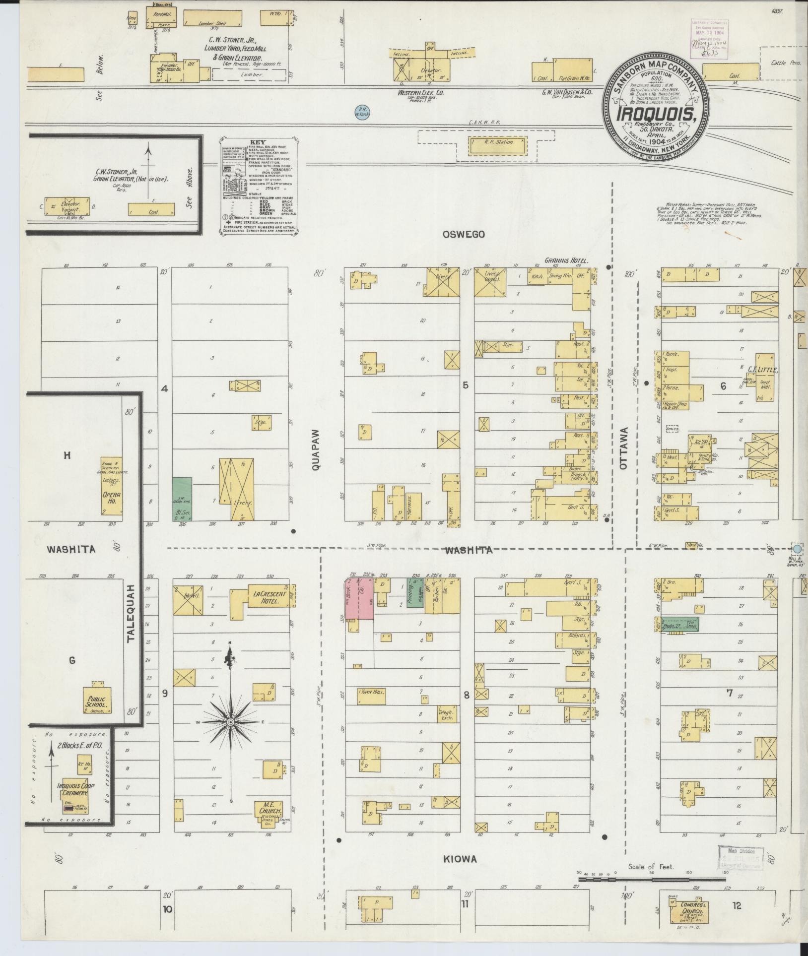Sanborn Fire Insurance Map from Iroquois, Kingsbury County, South Dakota (1904), Sheet #0001 - Historic Sanborn Fire Insurance Map Print, vintage old map wall art, antique decor, genealogy gift, South Dakota South Dakota map