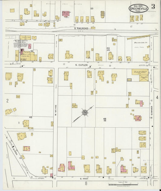 Sanborn Fire Insurance Map from Greeneville, Greene County, Tennessee (1920), Sheet #0003 - Historic Sanborn Fire Insurance Map Print, vintage old map wall art, antique decor, genealogy gift, Tennessee Tennessee map