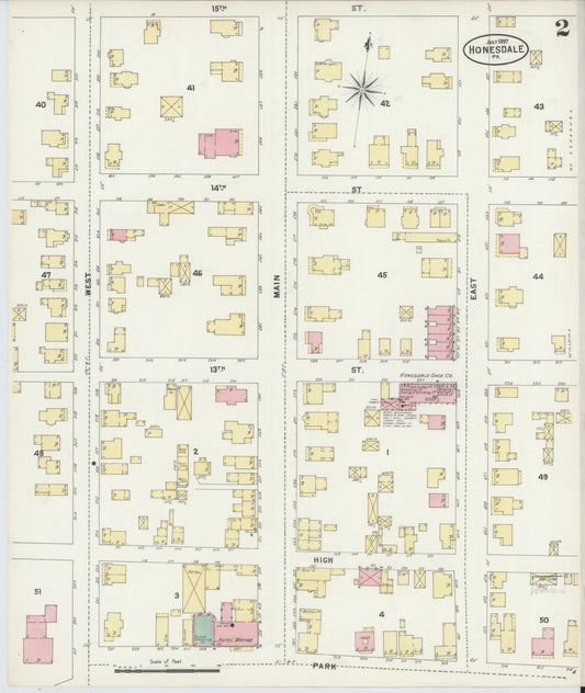 Sanborn Fire Insurance Map from Honesdale, Wayne County, Pennsylvania (1897), Sheet #0002 - Historic Sanborn Fire Insurance Map Print, vintage old map wall art, antique decor, genealogy gift, Pennsylvania Pennsylvania map