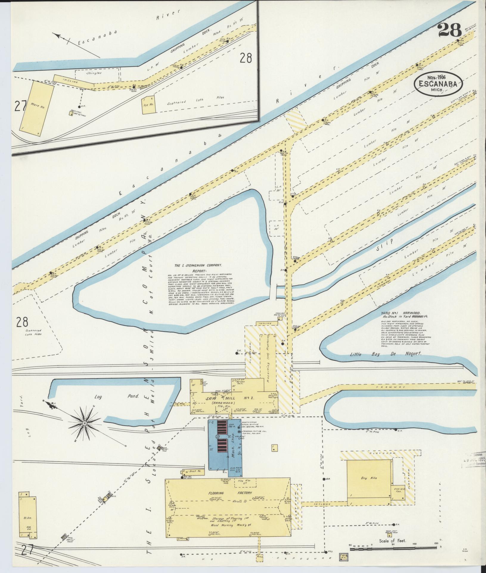 Sanborn Fire Insurance Map from Escanaba, Delta County, Michigan (1906), Sheet #0028 - Complete Map Set gallery image, historic Sanborn map, vintage wall art, Michigan Michigan