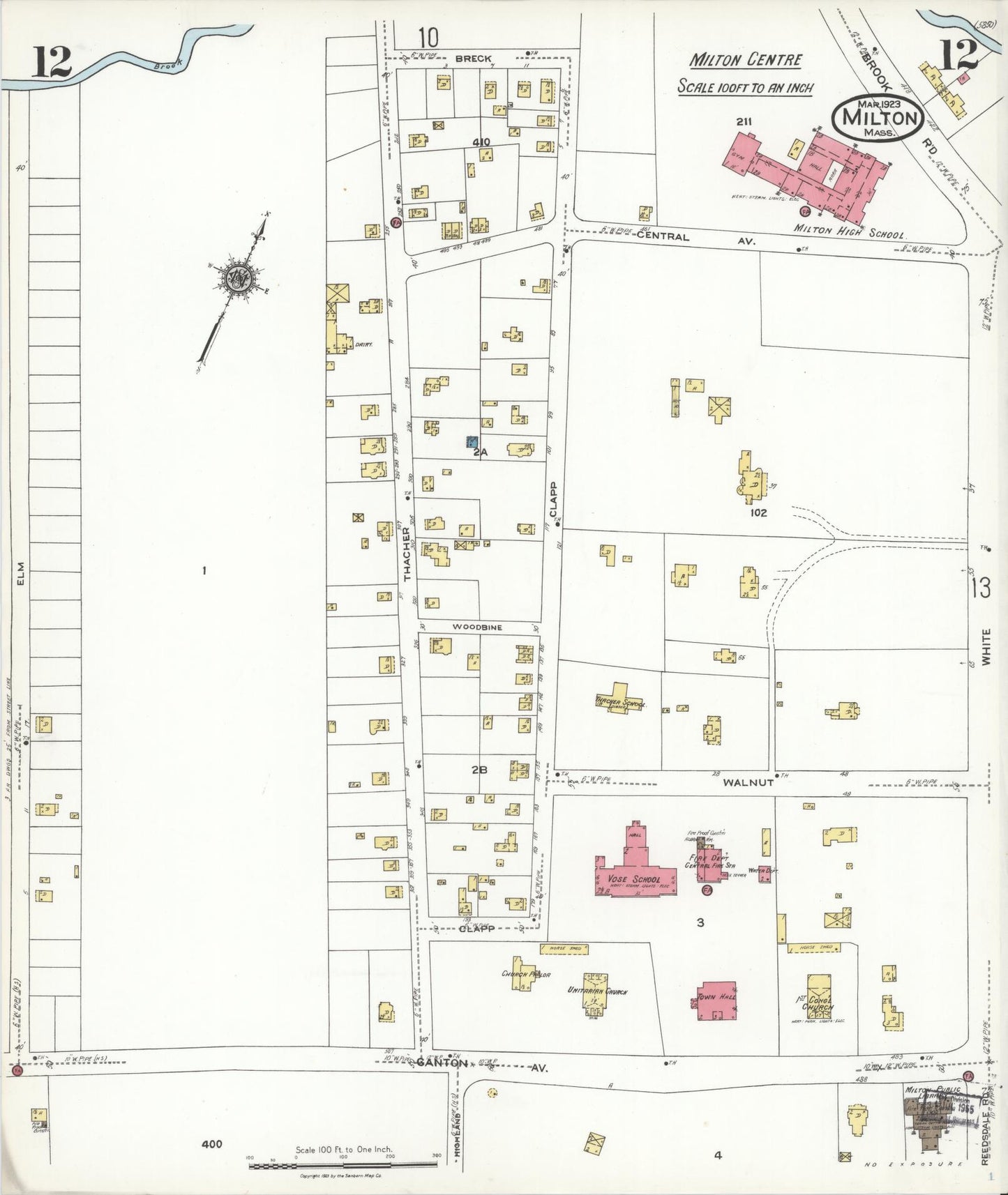 Sanborn Fire Insurance Map from Milton, Norfolk County, Massachusetts (1923), Sheet #0012 - Complete Map Set gallery image, historic Sanborn map, vintage wall art, Massachusetts Massachusetts