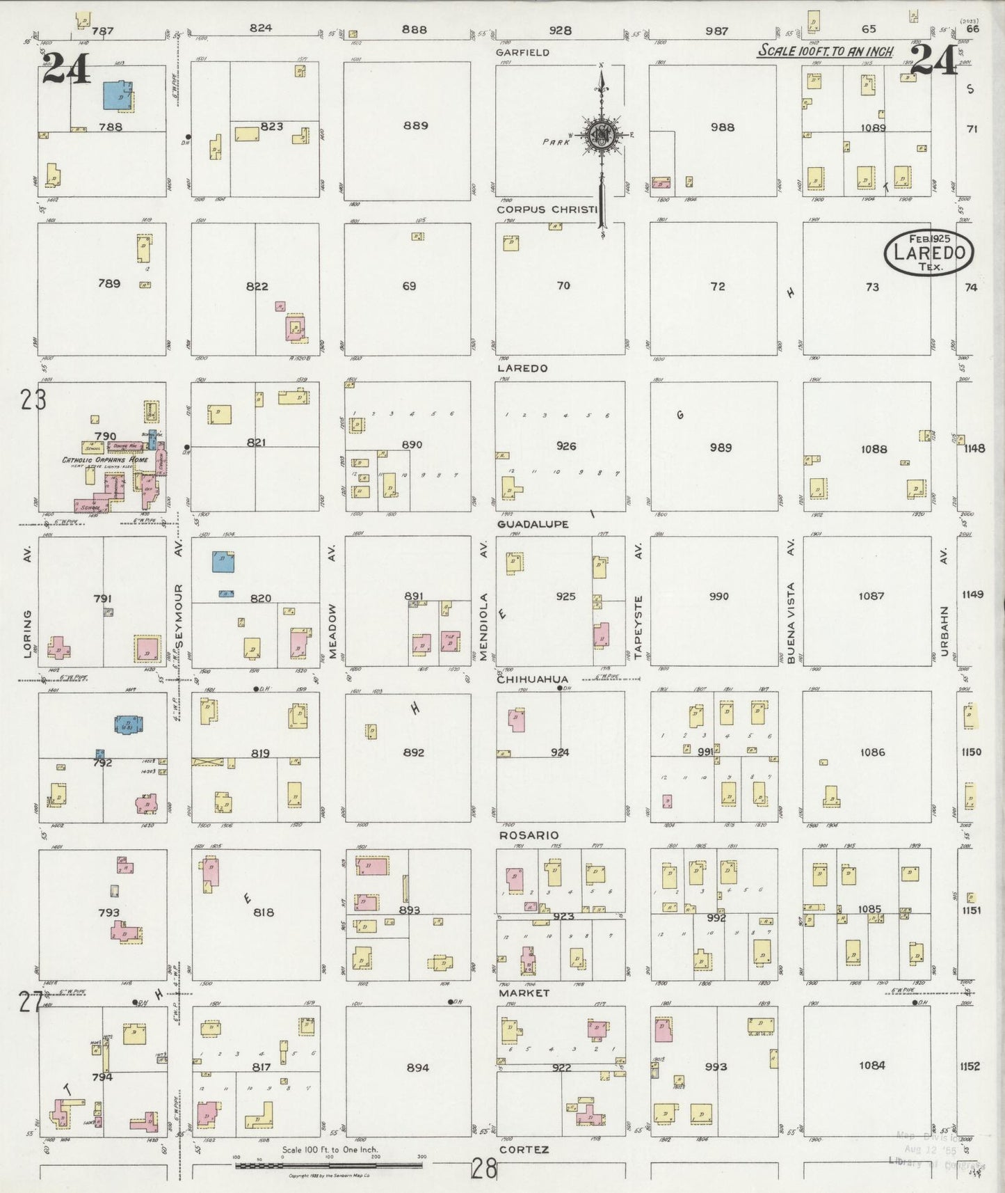 Sanborn Fire Insurance Map from Laredo, Webb County, Texas (1925), Sheet #0024 - Historic Sanborn Fire Insurance Map Print, vintage old map wall art, antique decor, genealogy gift, Texas Texas map