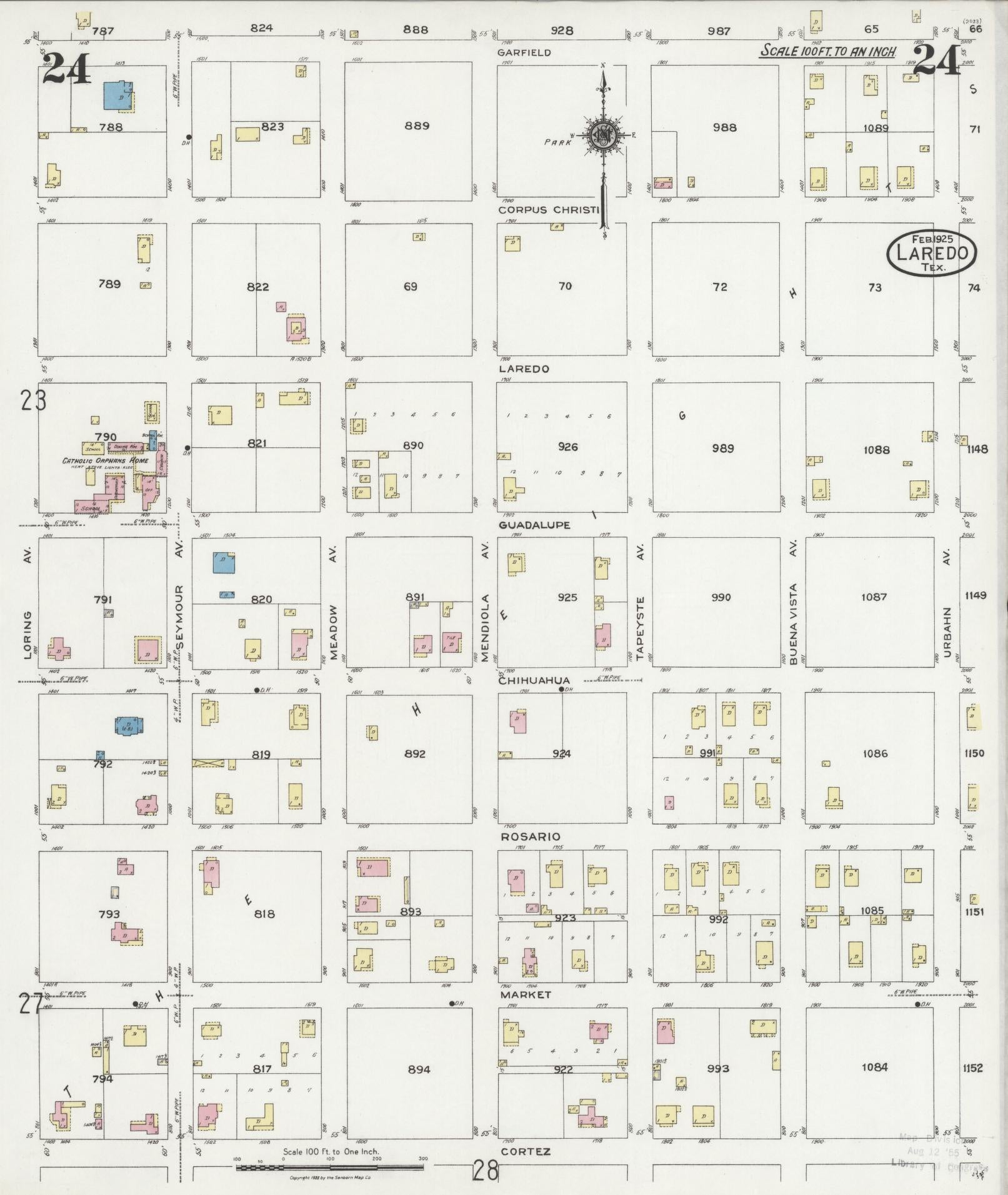 Sanborn Fire Insurance Map from Laredo, Webb County, Texas (1925), Sheet #0024 - Historic Sanborn Fire Insurance Map Print, vintage old map wall art, antique decor, genealogy gift, Texas Texas map