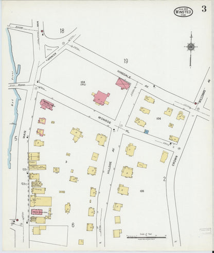 Sanborn Fire Insurance Map from Winsted, Litchfield County, Connecticut (1919), Sheet #0003 - Complete Map Set gallery image, historic Sanborn map, vintage wall art, Connecticut Connecticut