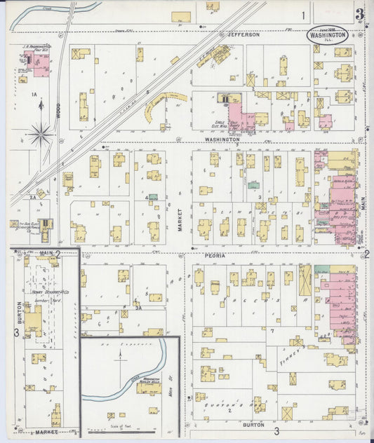 Sanborn Fire Insurance Map from Washington, Tazewell County, Illinois (1898), Sheet #0003 - Historic Sanborn Fire Insurance Map Print, vintage old map wall art, antique decor, genealogy gift, Illinois Illinois map
