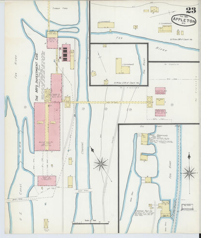 Sanborn Fire Insurance Map from Appleton, Outagamie County, Wisconsin (1891), Sheet #0023 - Historic Sanborn Fire Insurance Map Print, vintage old map wall art, antique decor, genealogy gift, Wisconsin Wisconsin map
