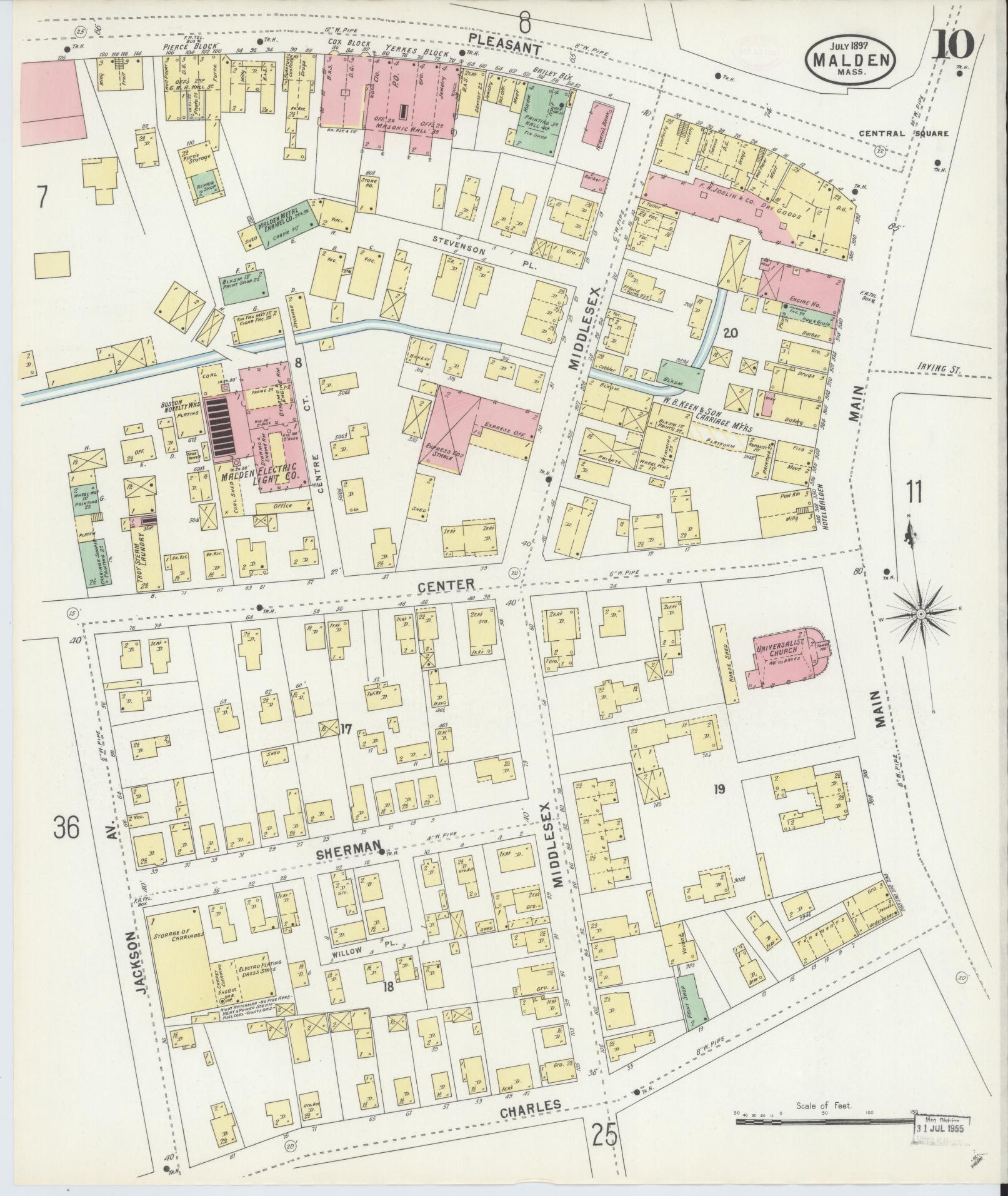 Sanborn Fire Insurance Map from Malden, Middlesex County, Massachusetts (1897), Sheet #0010 - Historic Sanborn Fire Insurance Map Print, vintage old map wall art, antique decor, genealogy gift, Massachusetts Massachusetts map
