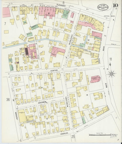 Sanborn Fire Insurance Map from Malden, Middlesex County, Massachusetts (1897), Sheet #0010 - Historic Sanborn Fire Insurance Map Print, vintage old map wall art, antique decor, genealogy gift, Massachusetts Massachusetts map