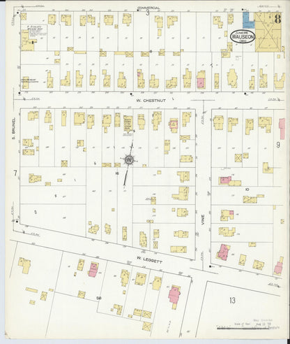 Sanborn Fire Insurance Map from Wauseon, Fulton County, Ohio (1916), Sheet #0008 - Historic Sanborn Fire Insurance Map Print, vintage old map wall art, antique decor, genealogy gift, Ohio Ohio map