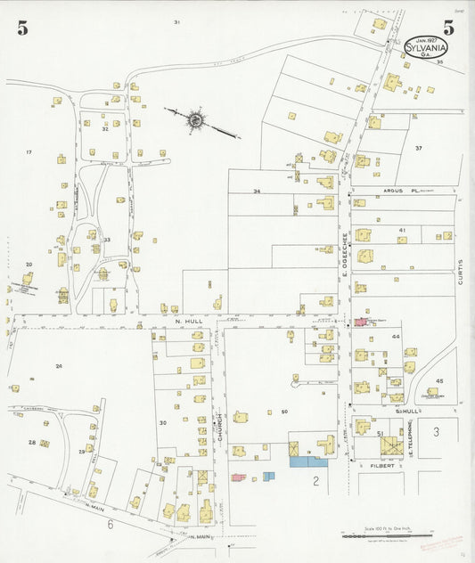 Sanborn Fire Insurance Map from Sylvania, Screven County, Georgia (1927), Sheet #0005 - Historic Sanborn Fire Insurance Map Print, vintage old map wall art, antique decor, genealogy gift, Georgia Georgia map