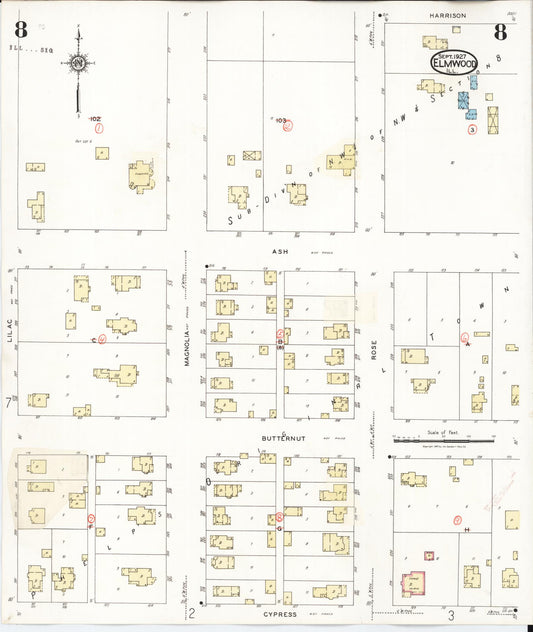 Sanborn Fire Insurance Map from Elmwood, Peoria County, Illinois (1944), Sheet #0008 - Historic Sanborn Fire Insurance Map Print, vintage old map wall art, antique decor, genealogy gift, Illinois Illinois map
