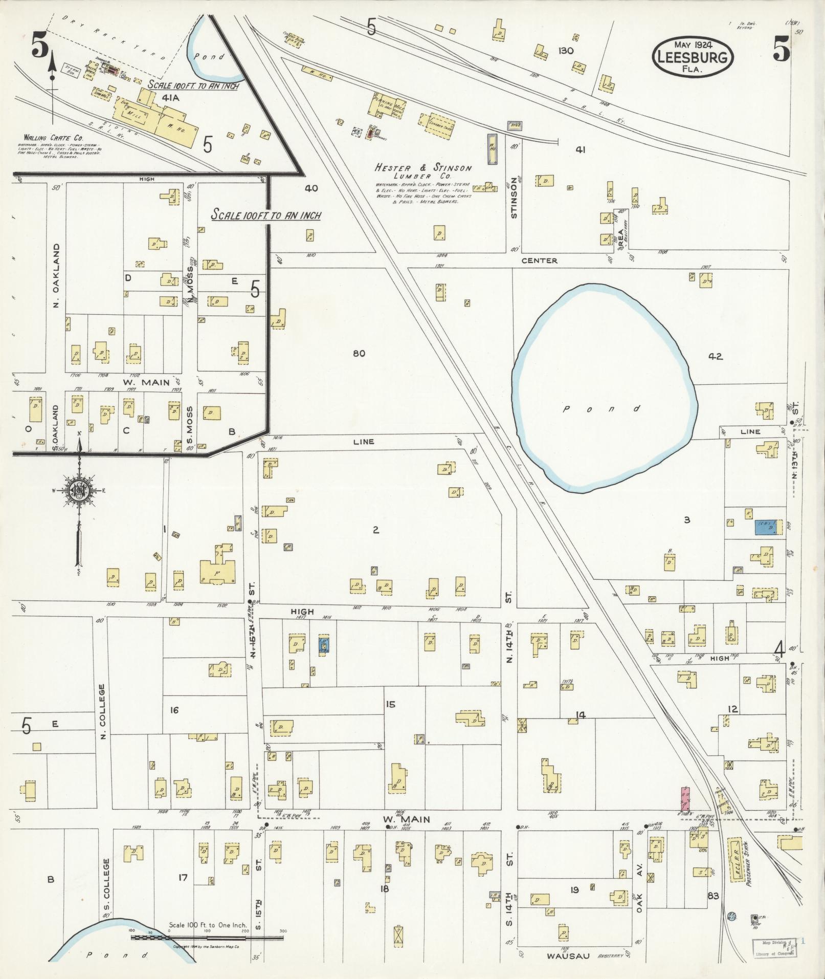 Sanborn Fire Insurance Map from Leesburg, Lake County, Florida (1924), Sheet #0005 - Historic Sanborn Fire Insurance Map Print, vintage old map wall art, antique decor, genealogy gift, Florida Florida map