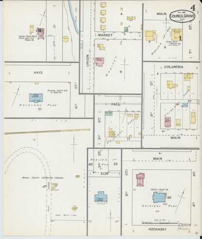 Sanborn Fire Insurance Map from Council Grove, Morris County, Kansas (1892), Sheet #0004 - Complete Map Set gallery image, historic Sanborn map, vintage wall art, Kansas Kansas