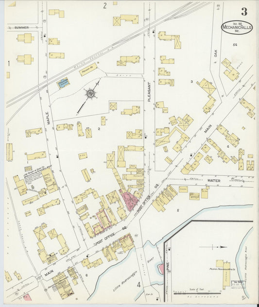 Sanborn Fire Insurance Map from Mechanic Falls, Androscoggin County, Maine (1912), Sheet #0003 - Historic Sanborn Fire Insurance Map Print, vintage old map wall art, antique decor, genealogy gift, Maine Maine map