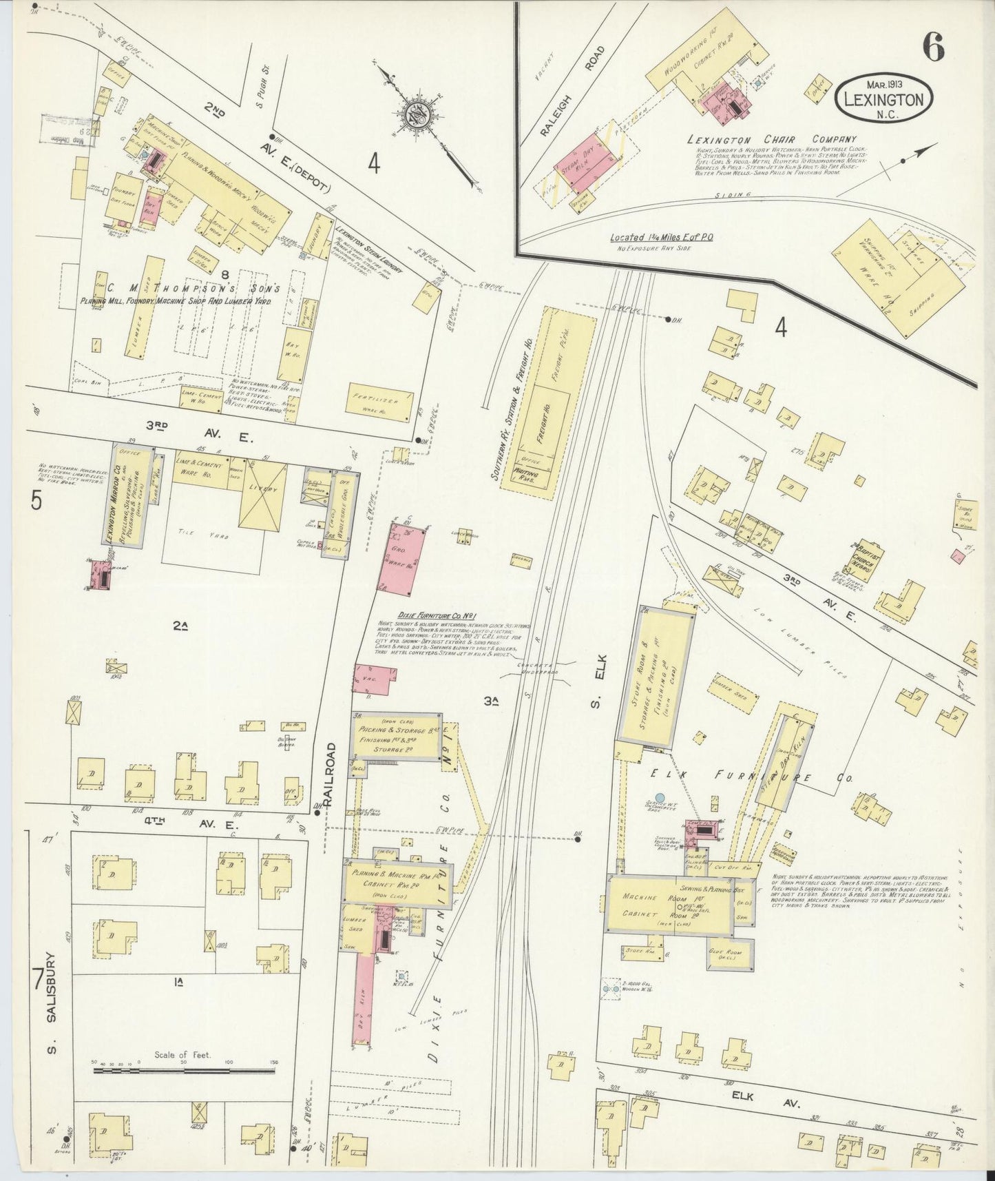 Sanborn Fire Insurance Map from Lexington, Davidson County, North Carolina (1913), Sheet #0006 - Complete Map Set gallery image, historic Sanborn map, vintage wall art, North Carolina North Carolina