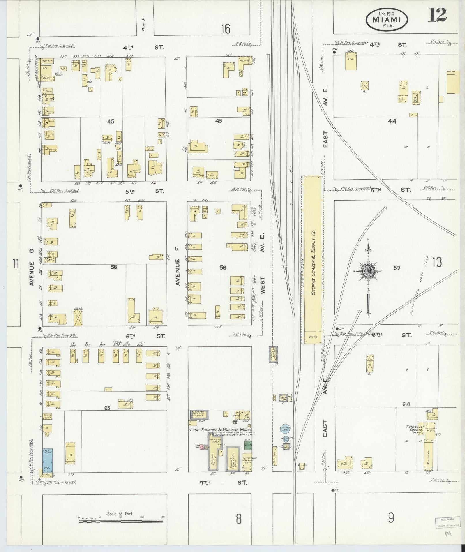 Sanborn Fire Insurance Map from Miami, Dade County, Florida (1910), Sheet #0012 - Historic Sanborn Fire Insurance Map Print, vintage old map wall art, antique decor, genealogy gift, Florida Florida map
