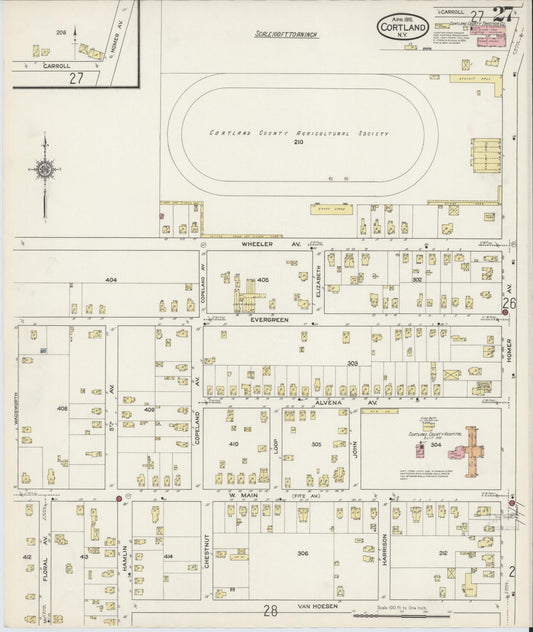 Sanborn Fire Insurance Map from Cortland, Cortland County, New York (1915), Sheet #0027 - Historic Sanborn Fire Insurance Map Print, vintage old map wall art, antique decor, genealogy gift, New York New York map