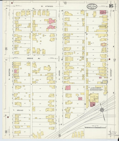 Sanborn Fire Insurance Map from Galion, Crawford County, Ohio (1913), Sheet #0016 - Historic Sanborn Fire Insurance Map Print, vintage old map wall art, antique decor, genealogy gift, Ohio Ohio map
