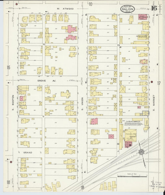 Sanborn Fire Insurance Map from Galion, Crawford County, Ohio (1913), Sheet #0016 - Historic Sanborn Fire Insurance Map Print, vintage old map wall art, antique decor, genealogy gift, Ohio Ohio map