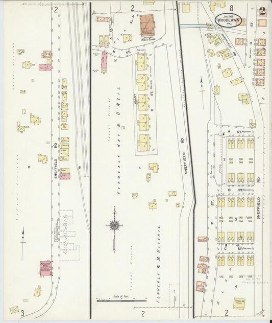 Sanborn Fire Insurance Map from Woodlawn, Beaver County, Pennsylvania (1911), Sheet #0002 - Historic Sanborn Fire Insurance Map Print, vintage old map wall art, antique decor, genealogy gift, Pennsylvania Pennsylvania map