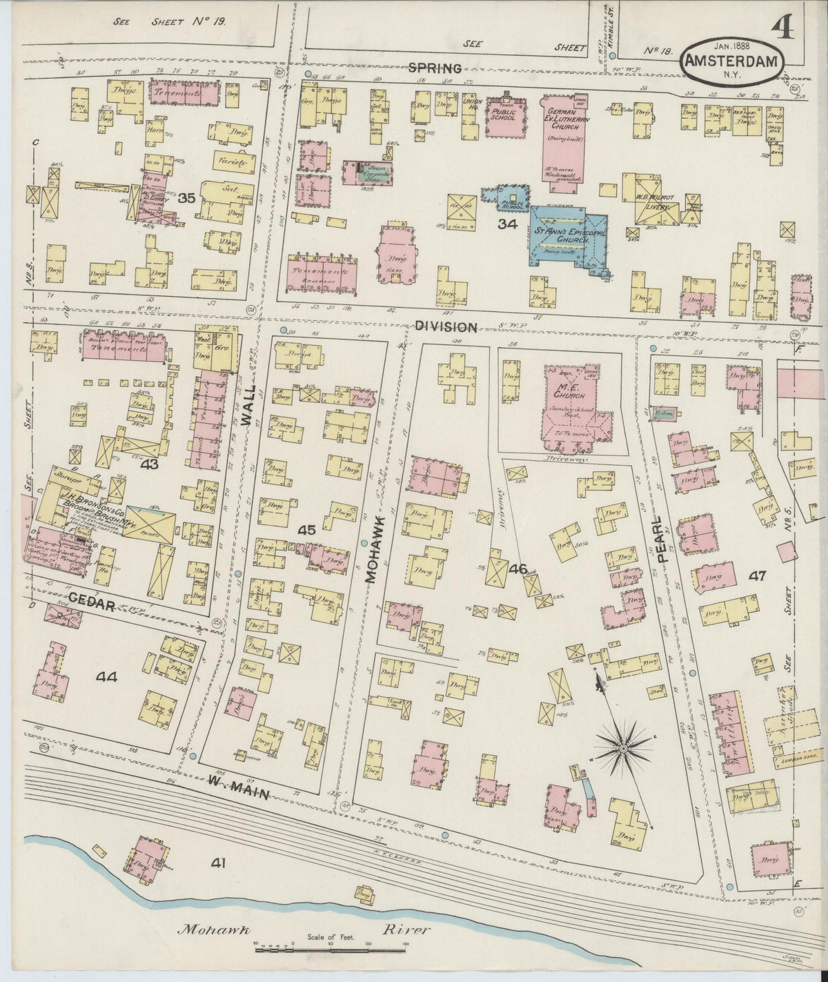 Sanborn Fire Insurance Map from Amsterdam, Montgomery County, New York (1888), Sheet #0004 - Complete Map Set gallery image, historic Sanborn map, vintage wall art, New York New York