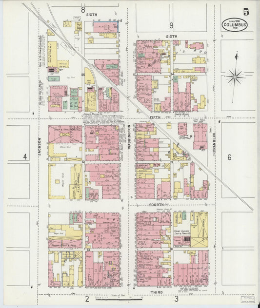 Sanborn Fire Insurance Map from Columbus, Bartholomew County, Indiana (1898), Sheet #0005 - Historic Sanborn Fire Insurance Map Print, vintage old map wall art, antique decor, genealogy gift, Indiana Indiana map