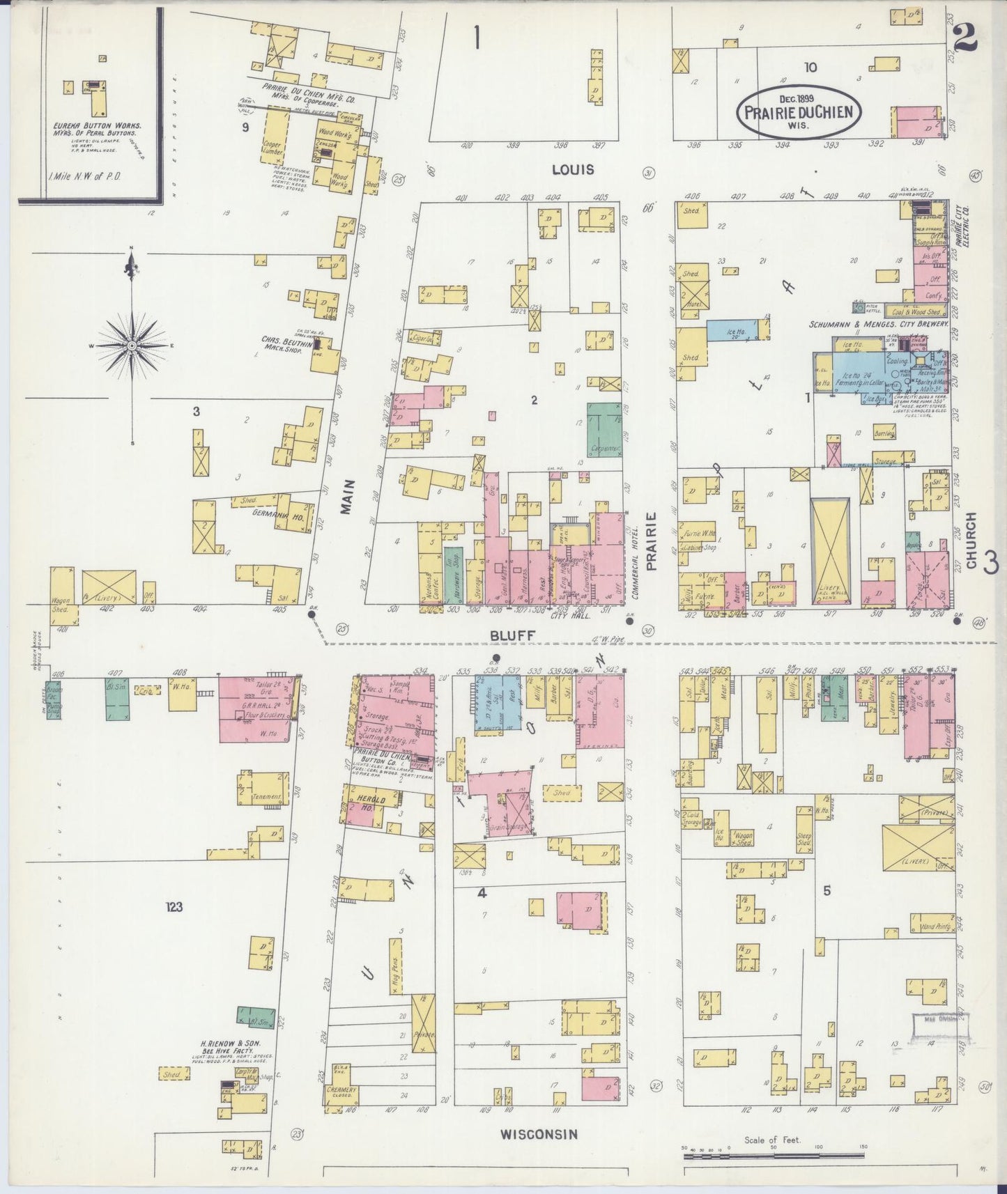 Sanborn Fire Insurance Map from Prairie du Chien, Crawford County, Wisconsin (1899), Sheet #0002 - Historic Sanborn Fire Insurance Map Print, vintage old map wall art, antique decor, genealogy gift, Wisconsin Wisconsin map