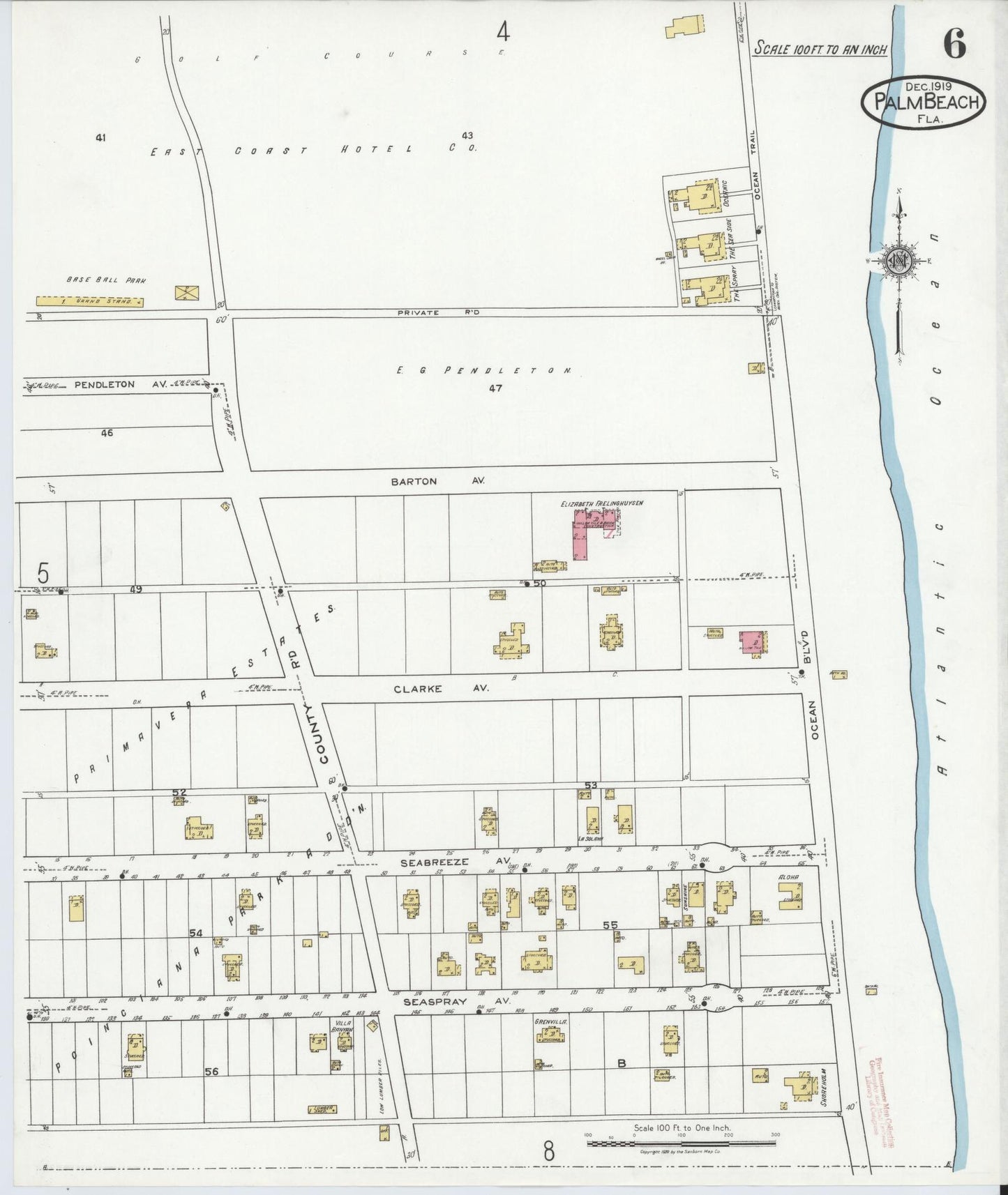 Sanborn Fire Insurance Map from Palm Beach, Palm Beach County, Florida (1919), Sheet #0006 - Complete Map Set gallery image, historic Sanborn map, vintage wall art, Florida Florida