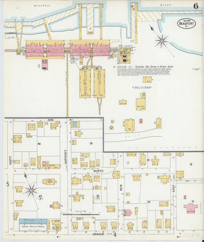 Sanborn Fire Insurance Map from Beaufort, Beaufort County, South Carolina (1899), Sheet #0006 - Complete Map Set gallery image, historic Sanborn map, vintage wall art, South Carolina South Carolina