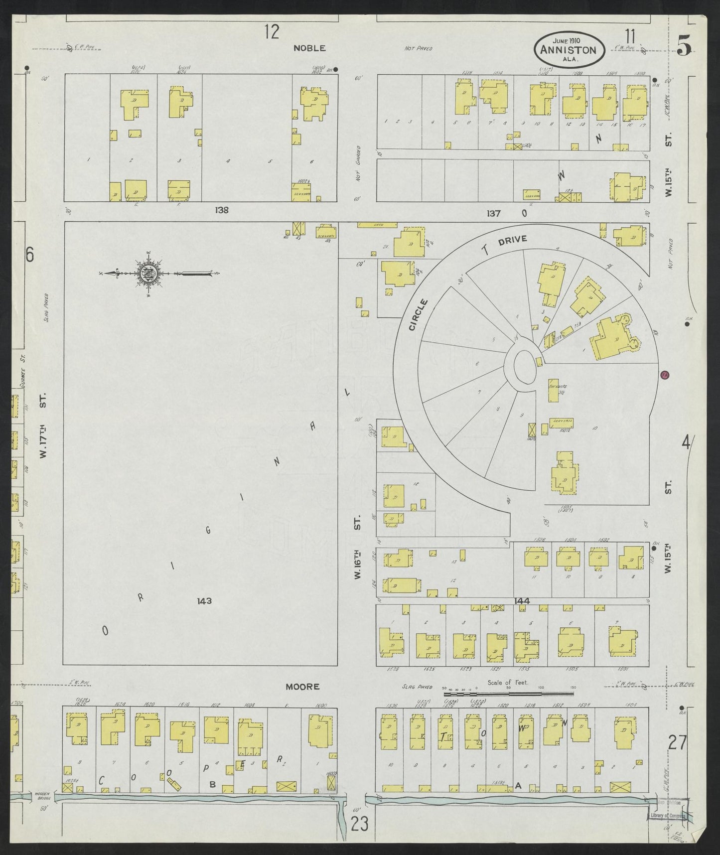 Sanborn Fire Insurance Map from Anniston, Calhoun County, Alabama (1910), Sheet #0005 - Complete Map Set gallery image, historic Sanborn map, vintage wall art, Alabama Alabama
