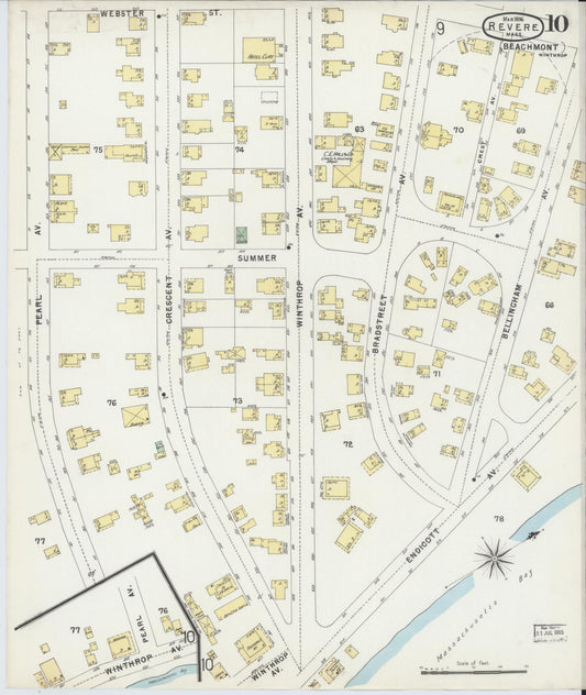 Sanborn Fire Insurance Map from Revere, Suffolk County, Massachusetts (1896), Sheet #0010 - Historic Sanborn Fire Insurance Map Print, vintage old map wall art, antique decor, genealogy gift, Massachusetts Massachusetts map