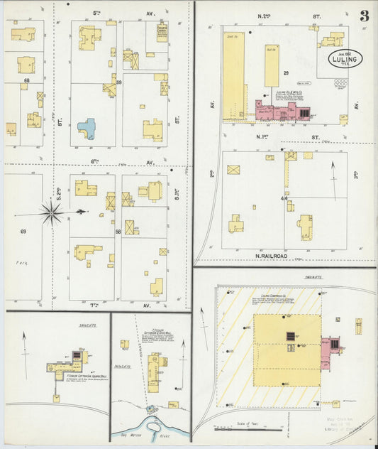 Sanborn Fire Insurance Map from Luling, Caldwell County, Texas (1902), Sheet #0003 - Historic Sanborn Fire Insurance Map Print, vintage old map wall art, antique decor, genealogy gift, Texas Texas map