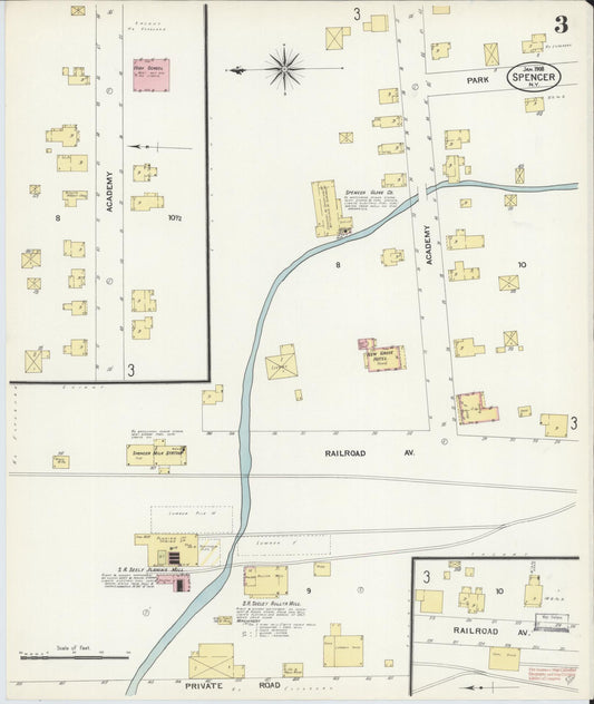 Sanborn Fire Insurance Map from Spencer, Tioga County, New York (1908), Sheet #0003 - Historic Sanborn Fire Insurance Map Print, vintage old map wall art, antique decor, genealogy gift, New York New York map