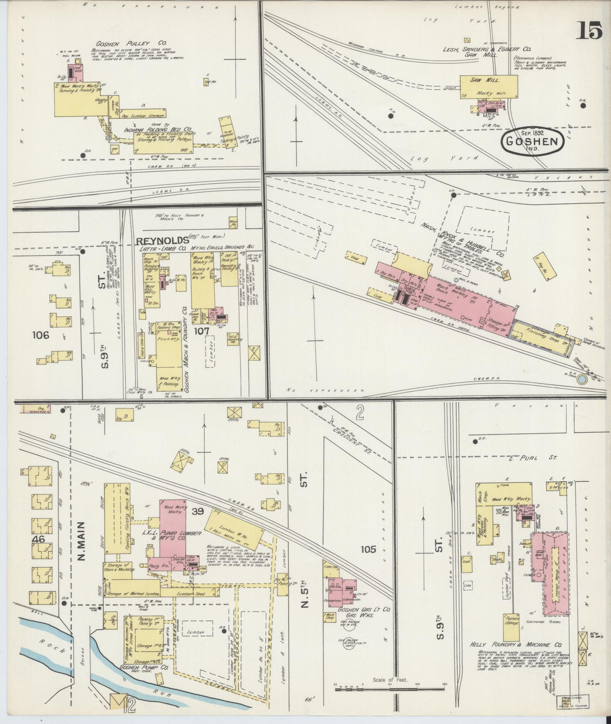 Sanborn Fire Insurance Map from Goshen, Elkhart County, Indiana (1892), Sheet #0015 - Historic Sanborn Fire Insurance Map Print, vintage old map wall art, antique decor, genealogy gift, Indiana Indiana map