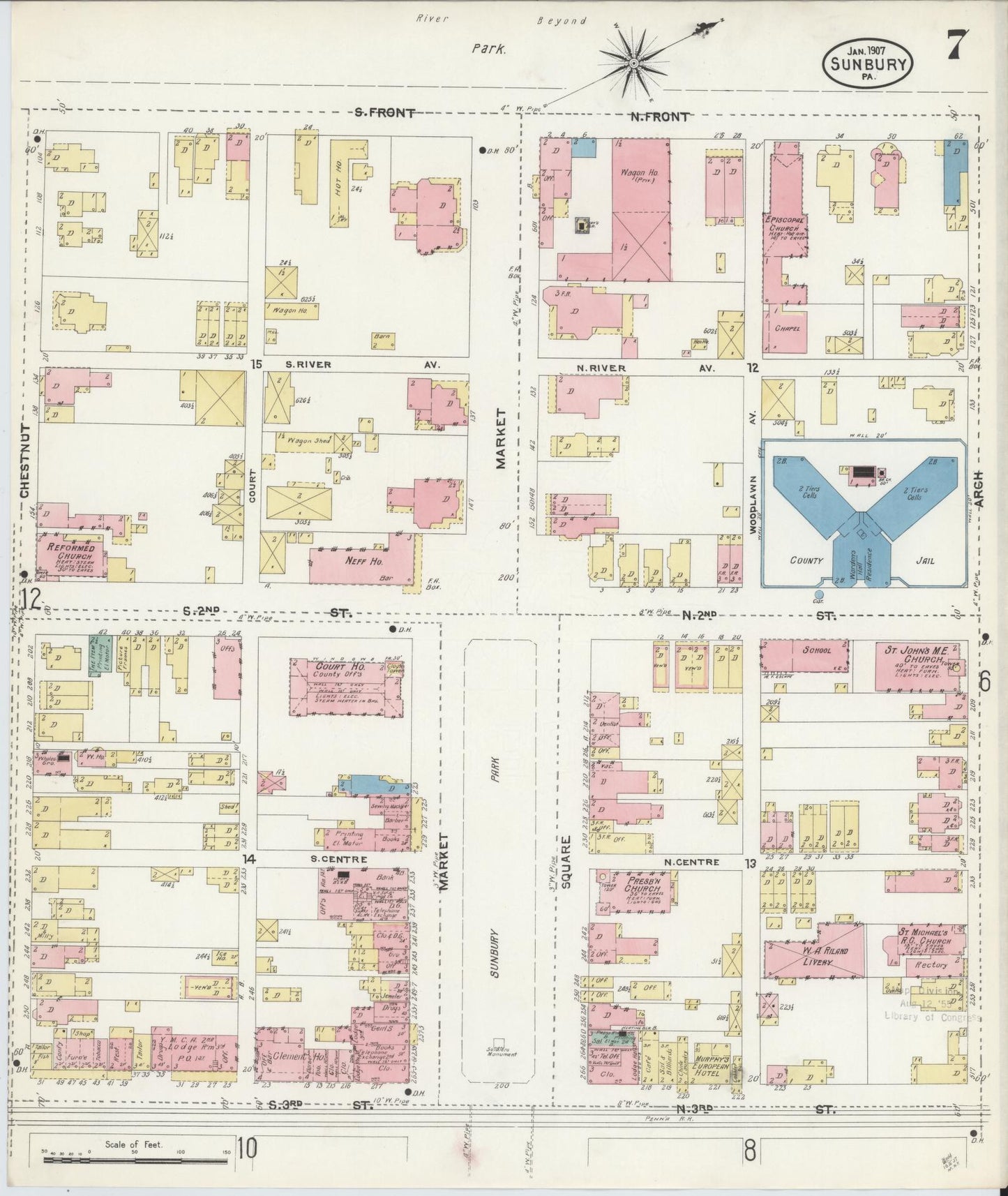 Sanborn Fire Insurance Map from Sunbury, Northumberland County, Pennsylvania (1907), Sheet #0007 - Complete Map Set gallery image, historic Sanborn map, vintage wall art, Pennsylvania Pennsylvania